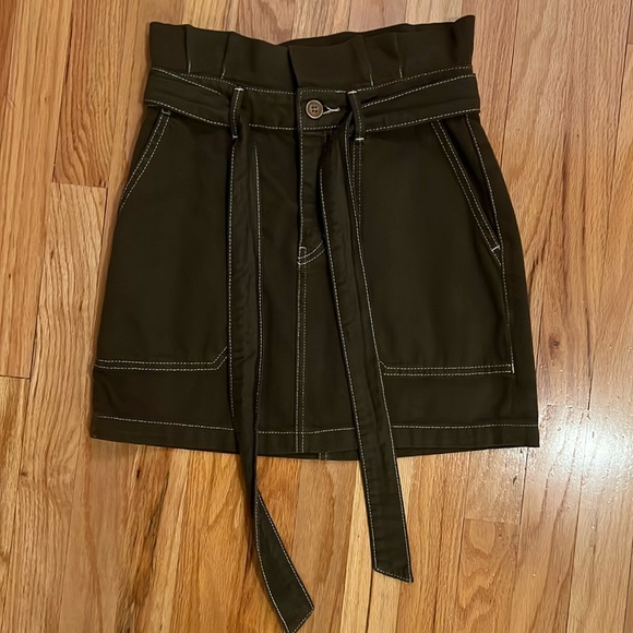 Free People Splendor in Grass Olive Green Skirt ( Button, Zipper, Tie belt ) - Picture 3 of 10
